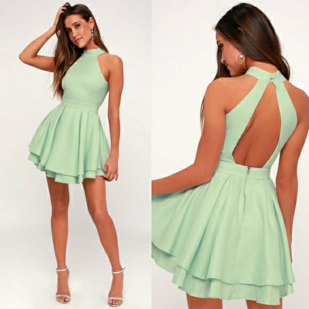 Lulus Rehearsal Skater Dress Halter Neck Mint